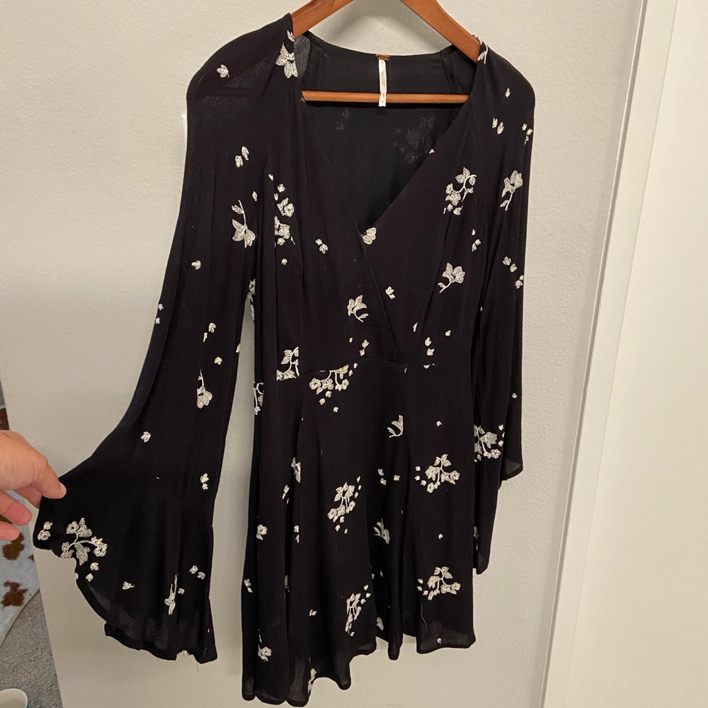Free People Classic Black Embroidered Mini Dress